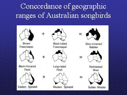 Slide #9. Concordance of geographic ranges of Australian songbirds