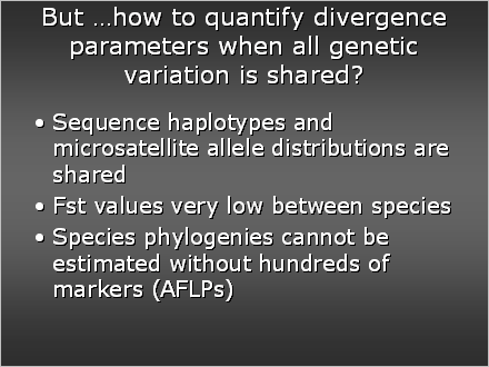 Slide #24. But how to quantify divergence parameters when all genetic variation is shared?